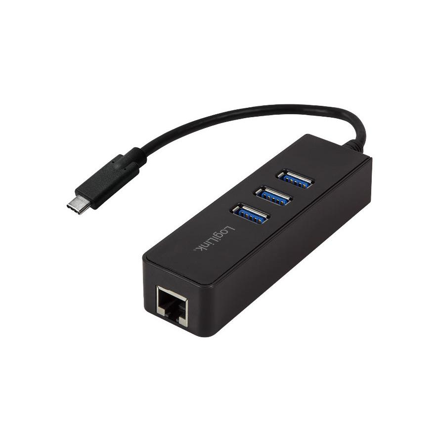 Hub USB Logilink USB3.0 Type C vers RJ45 Giga + 3X USB3.0 UA0283